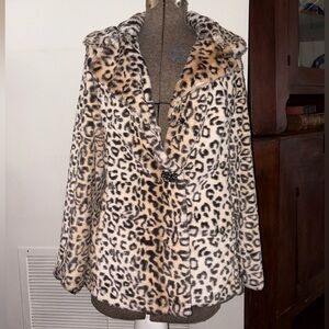 Leopard print faux fur coat